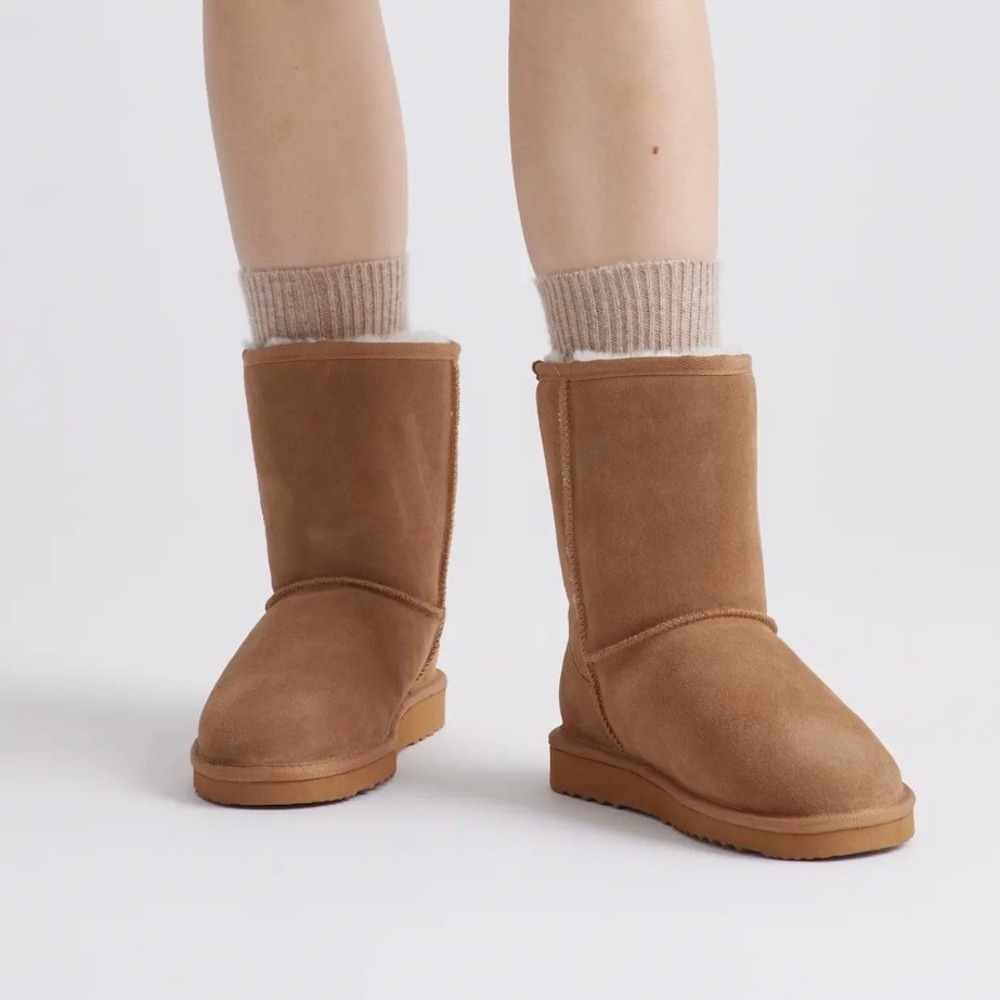 Quince Australian Shearling Mid-Calf Boot Chestnut Brown Suede Size 9